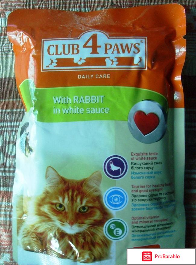Полнорационный консервированный корм для взрослых кошек Клуб 4 лапы С кроликом в белом соусе 