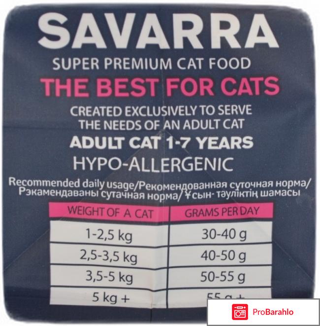 Корм для взрослых кошек SAVARRA ADULT CAT обман